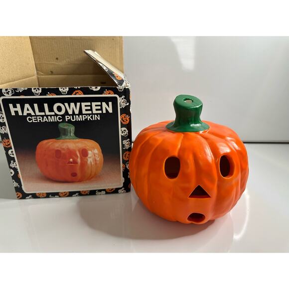 Target Other - Vintage New Halloween Ceramic Pumpkin Jack O' Lantern smiley candle tealight